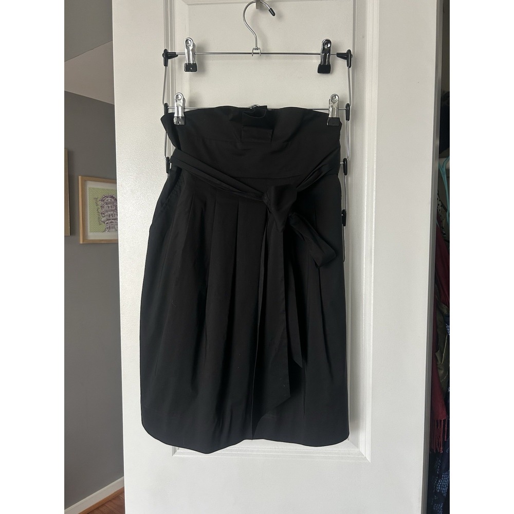 BCBG Maxazaria Paper Bag Pleated Tie Belt Skirt Size 8 Black Pockets Lined